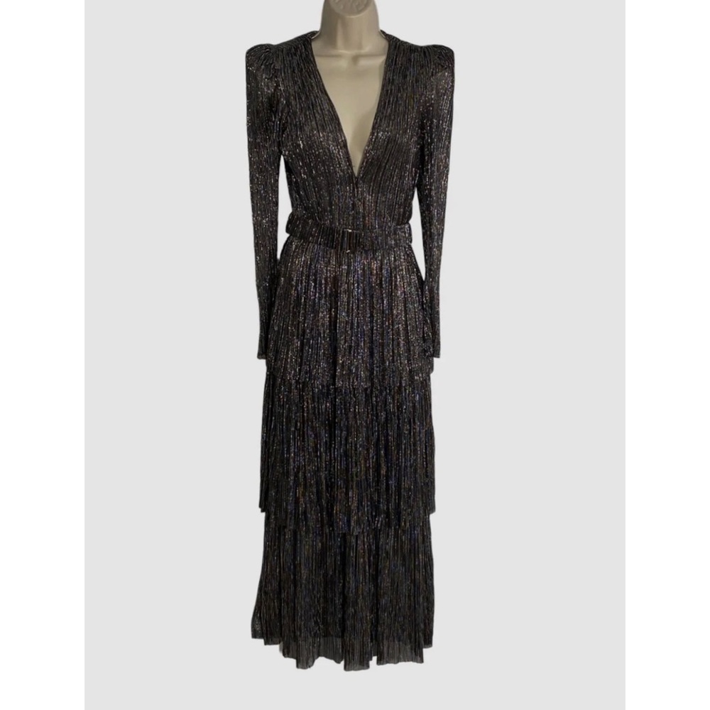 Sabina Musayev Women's Black Carry Long Sleeve V-Neck Midi Dress Size XS